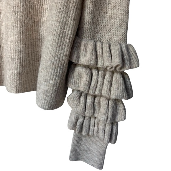 BP Ruffle Sleeve Beige Tan V-Neck Sweater, Oversized, XL - Picture 3 of 8